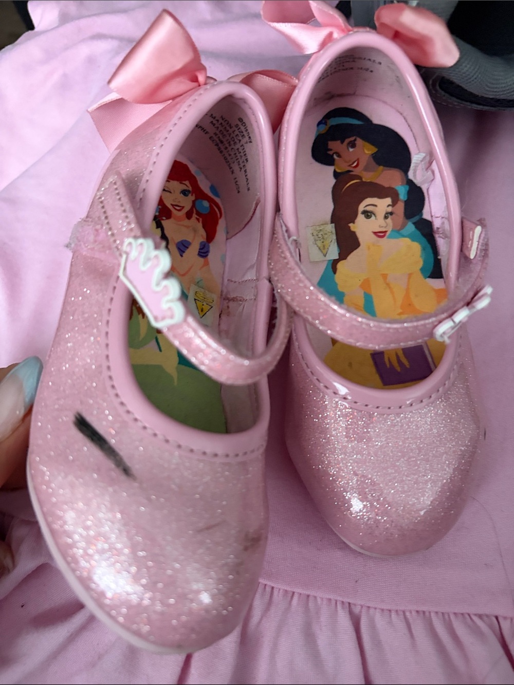 Disney Girls Pink Glitter Princess Mary Janes with Bows